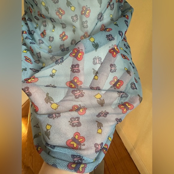 Peeping Tom Sheer Blue Floral & Butterfly Intimate Nightgown Elastic Straps Sz S - Picture 7 of 8